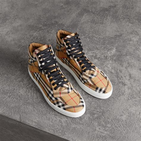 burberry vintage check cotton sneakers|check cotton high top sneakers.